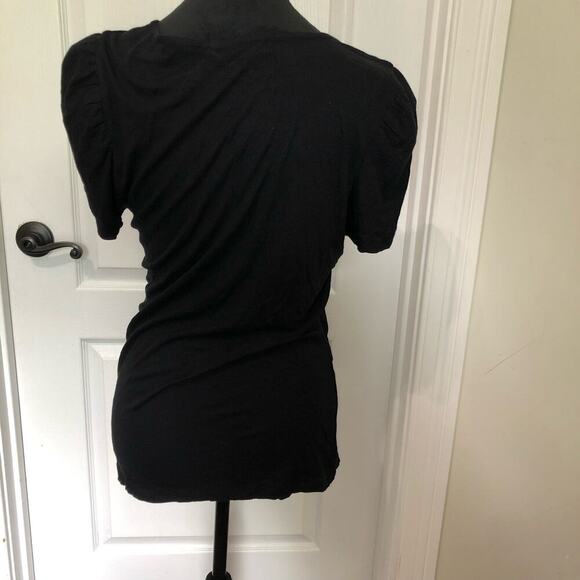 INC International Concepts Women's Ribbed Ruched Top V-Neck Short Sleeve Large - Picture 5 of 9